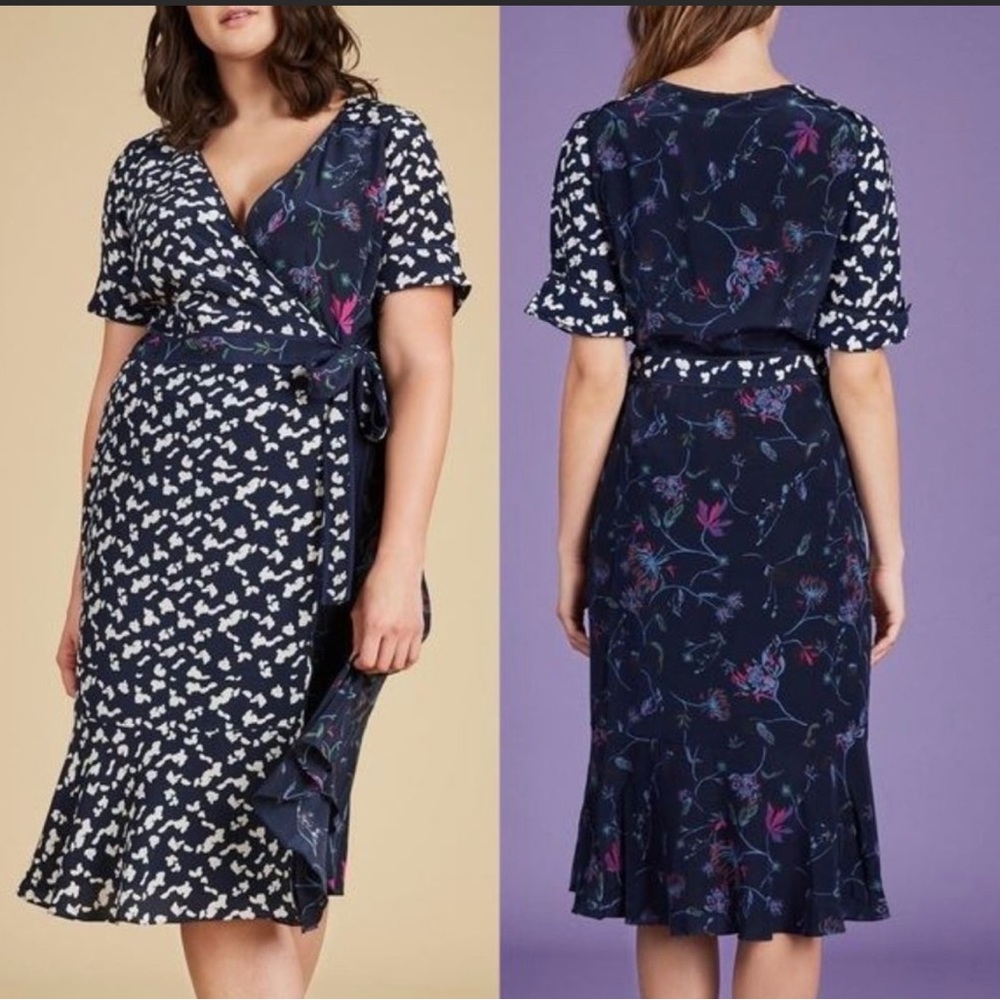 Tanya Taylor Navy and White Floral Midi Dress